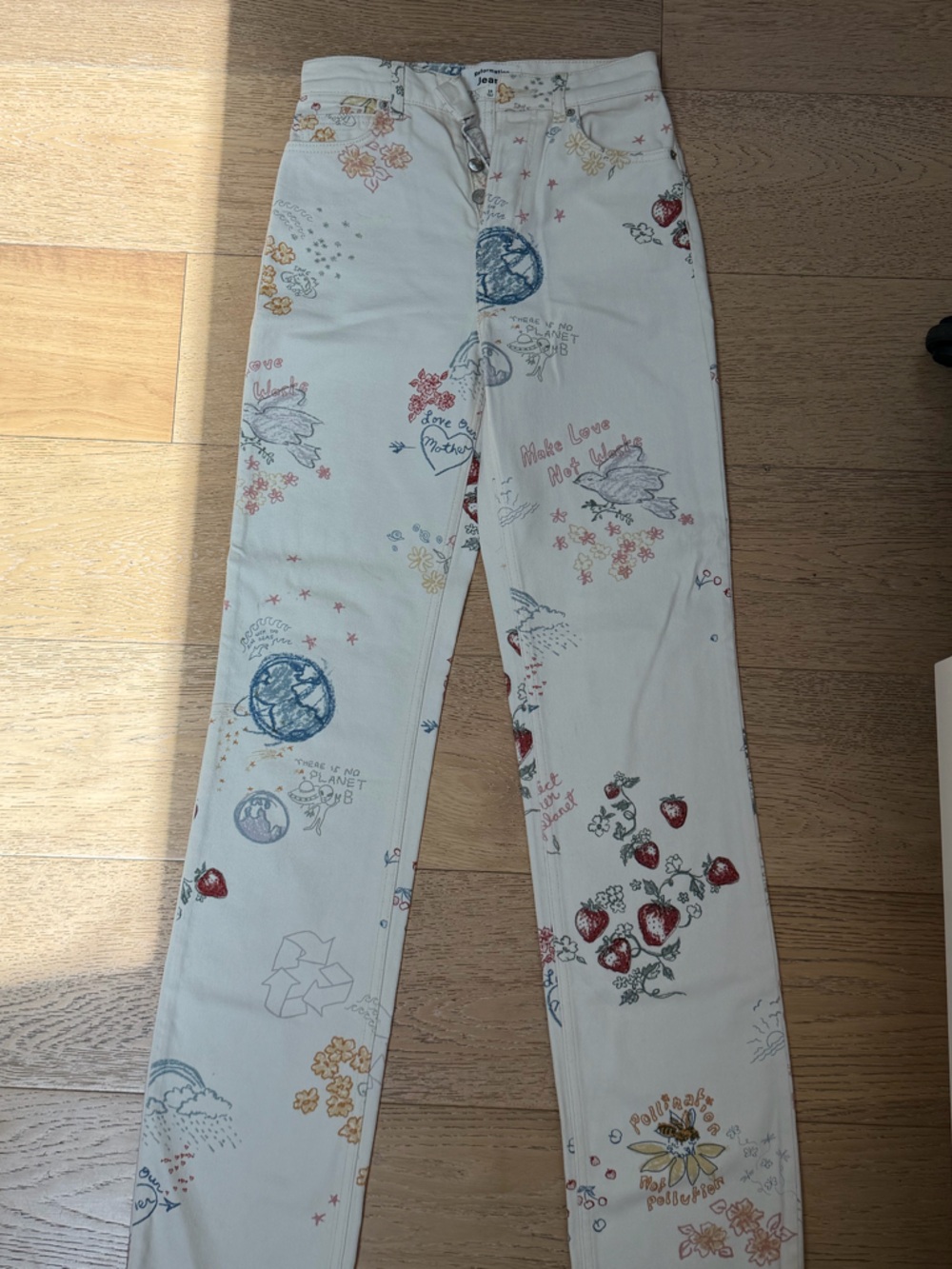 Reformation White Leggings with Multi-Color Prints
